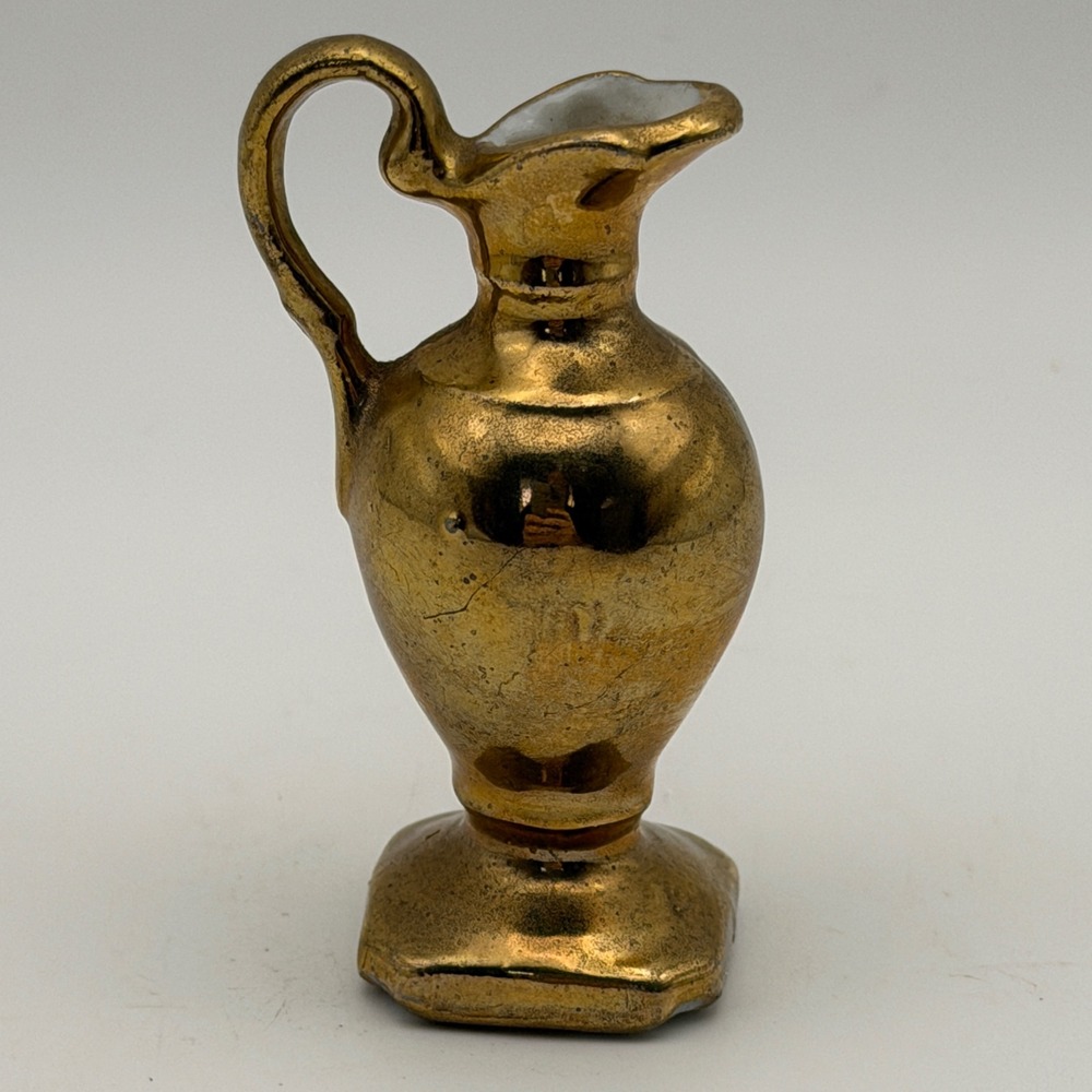 VTG Mini Gold Brass Style Pitcher Japan Ceramic Small Ewer‎ Mid Century Retro